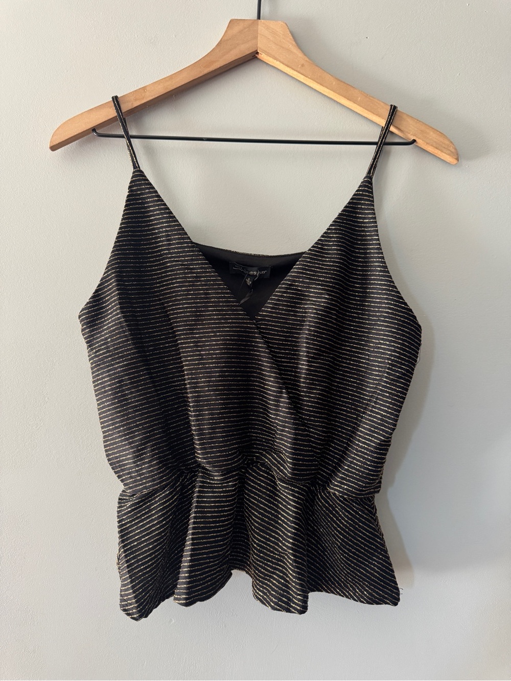 NWT | Shinestar | Black Metallic Stripe Peplum Camisole Top | S